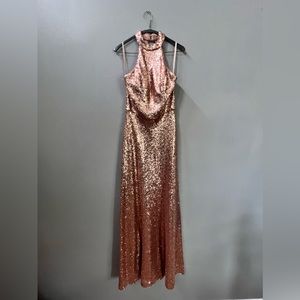 Rose gold floor length sequin dress